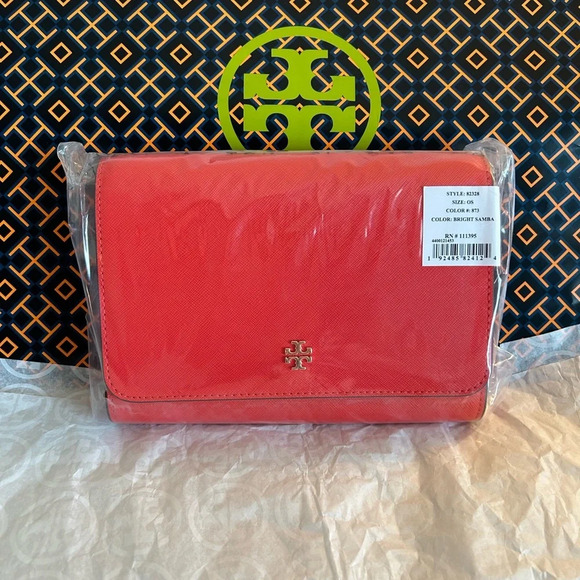 Tory Burch Emerson Chain Wallet Crossbody Bag Bright Samba Gold Red - Picture 13 of 14